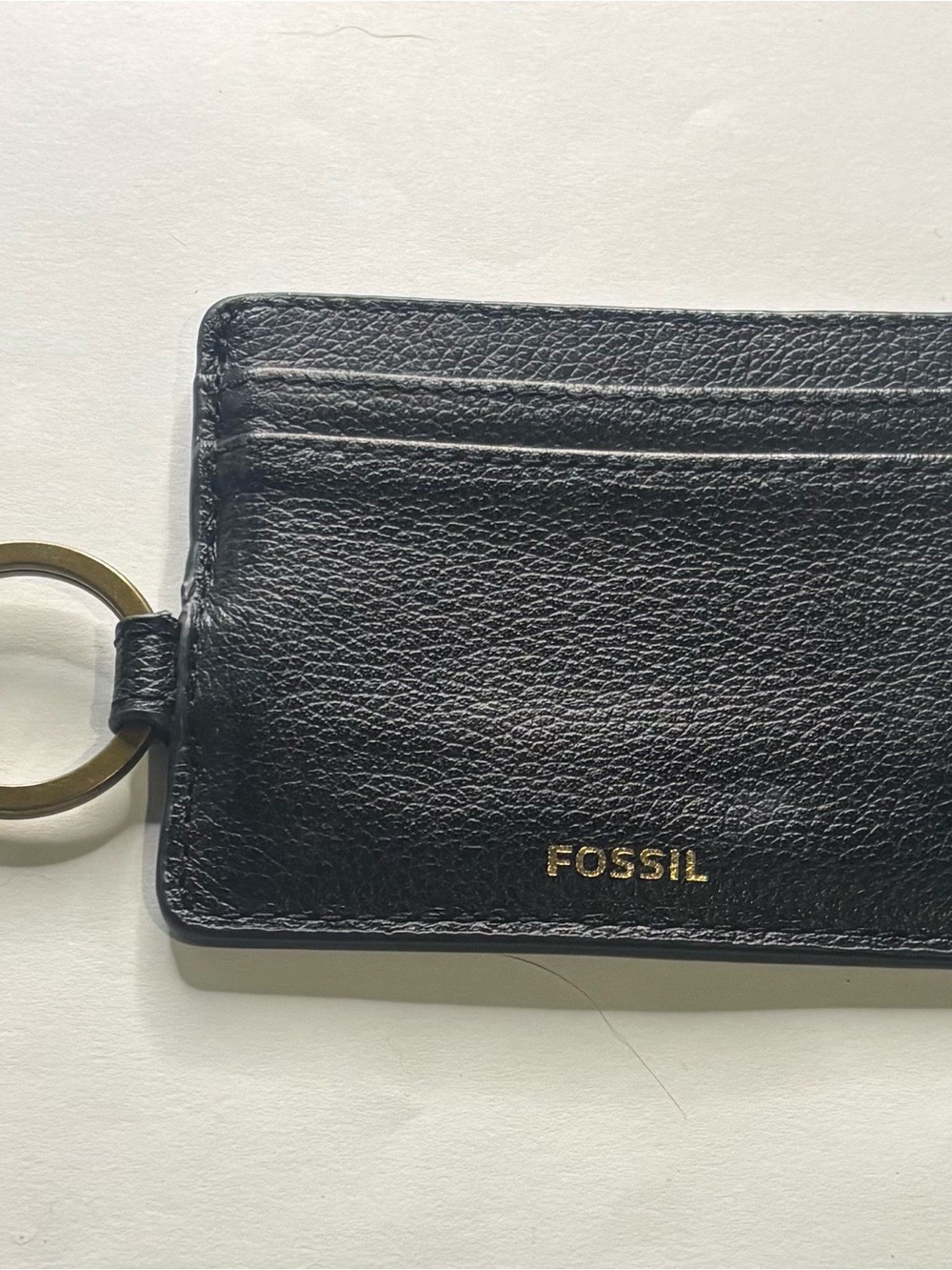 Fossil Black Pebbled Leather ID Card Case Keychain Minimalist Wallet